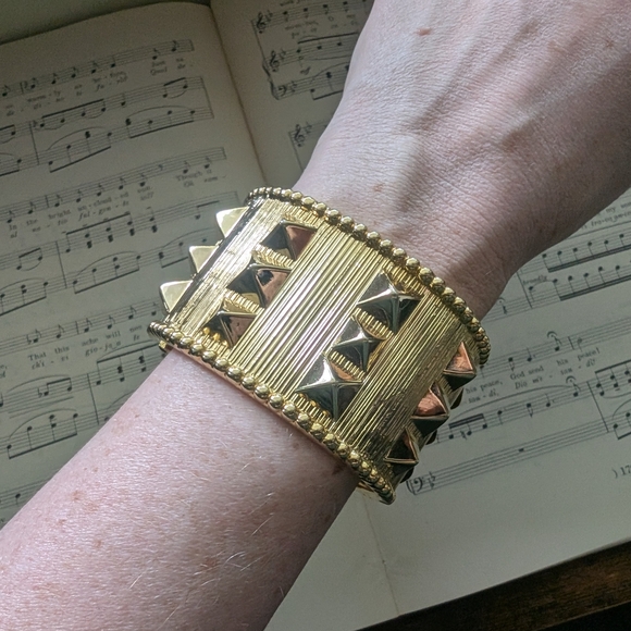 Goldtone Studded Cuff Bracelet - Picture 1 of 4
